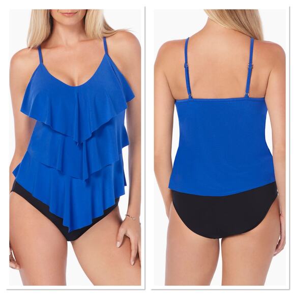 Magicsuit Miraclesuit Blue Rita Tankini Swimsuit Top Tiered Ruffle Size‎ 12 - Picture 2 of 11